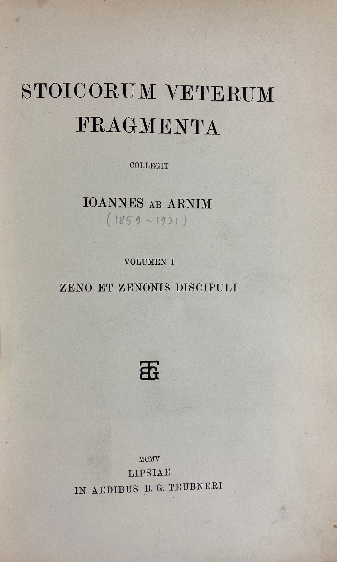 STOICORUM VETERUM FRAGMENTA. Collegit J. ab Arnim. Vols. 1-3. Lpz., Teubner, 1903-05