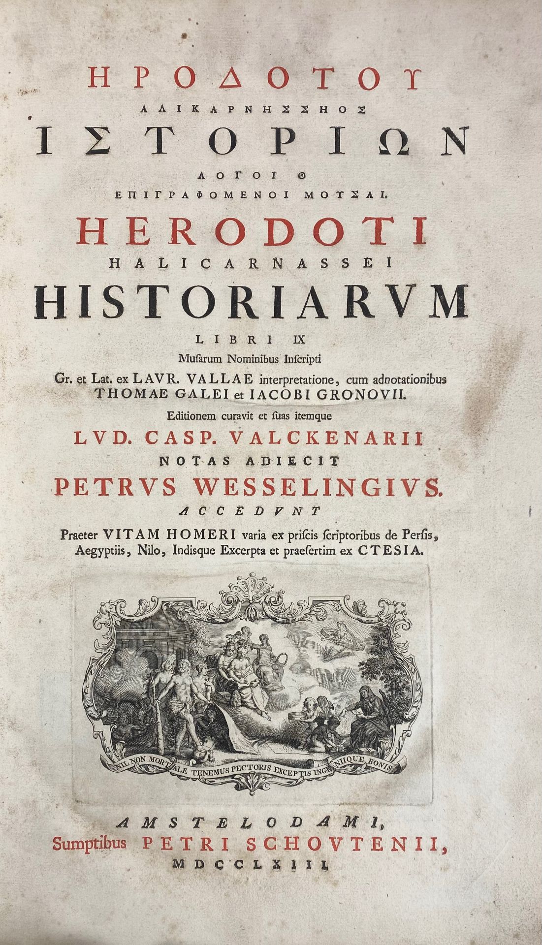 AMSTERDAM -- HERODOTUS. Historiarum ll. IX. Musarum nominibus inscripti Gr. et Lat. L
