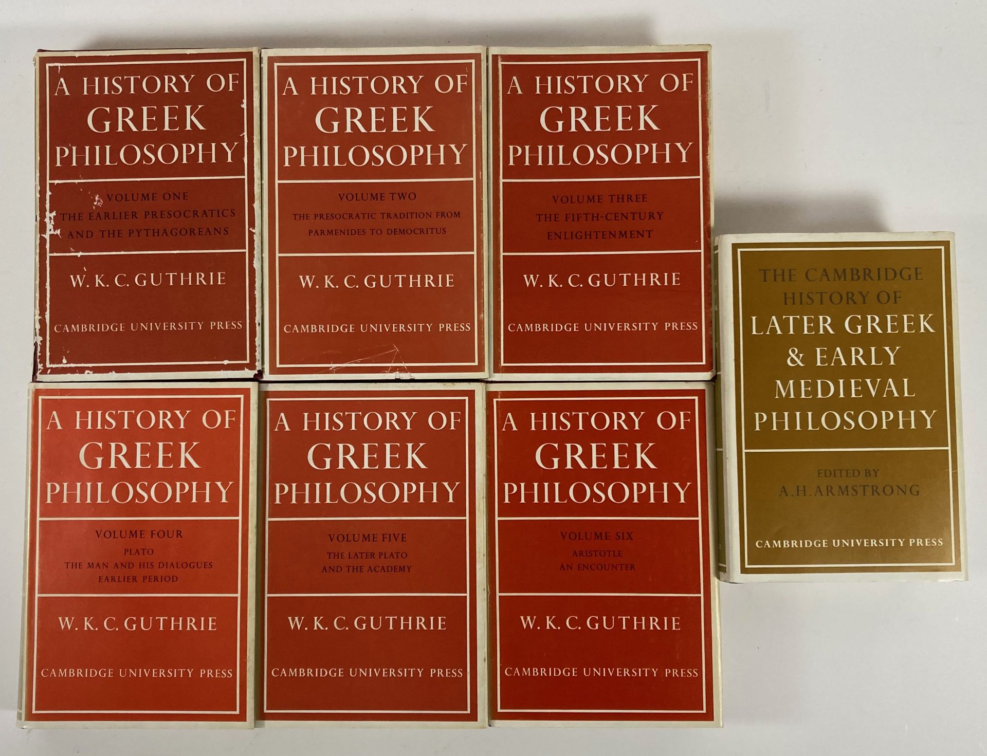 GUTHRIE, W.K.C. A history of Greek philosophy. (1977-83). 6 vols. Lge-8