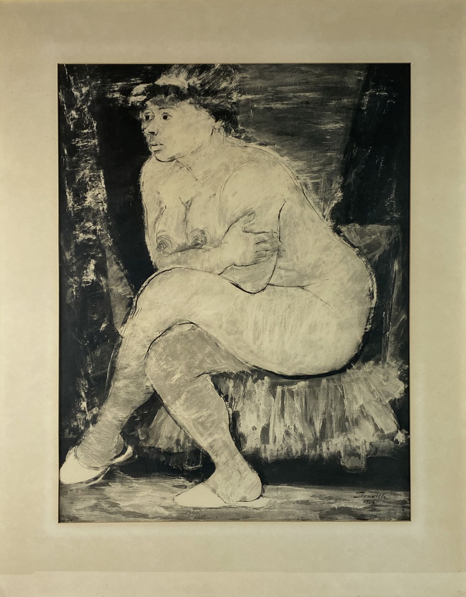 SOMVILLE, Roger (1923-2014). (Seated feminine nude). 1964. Drawing in black ink and
