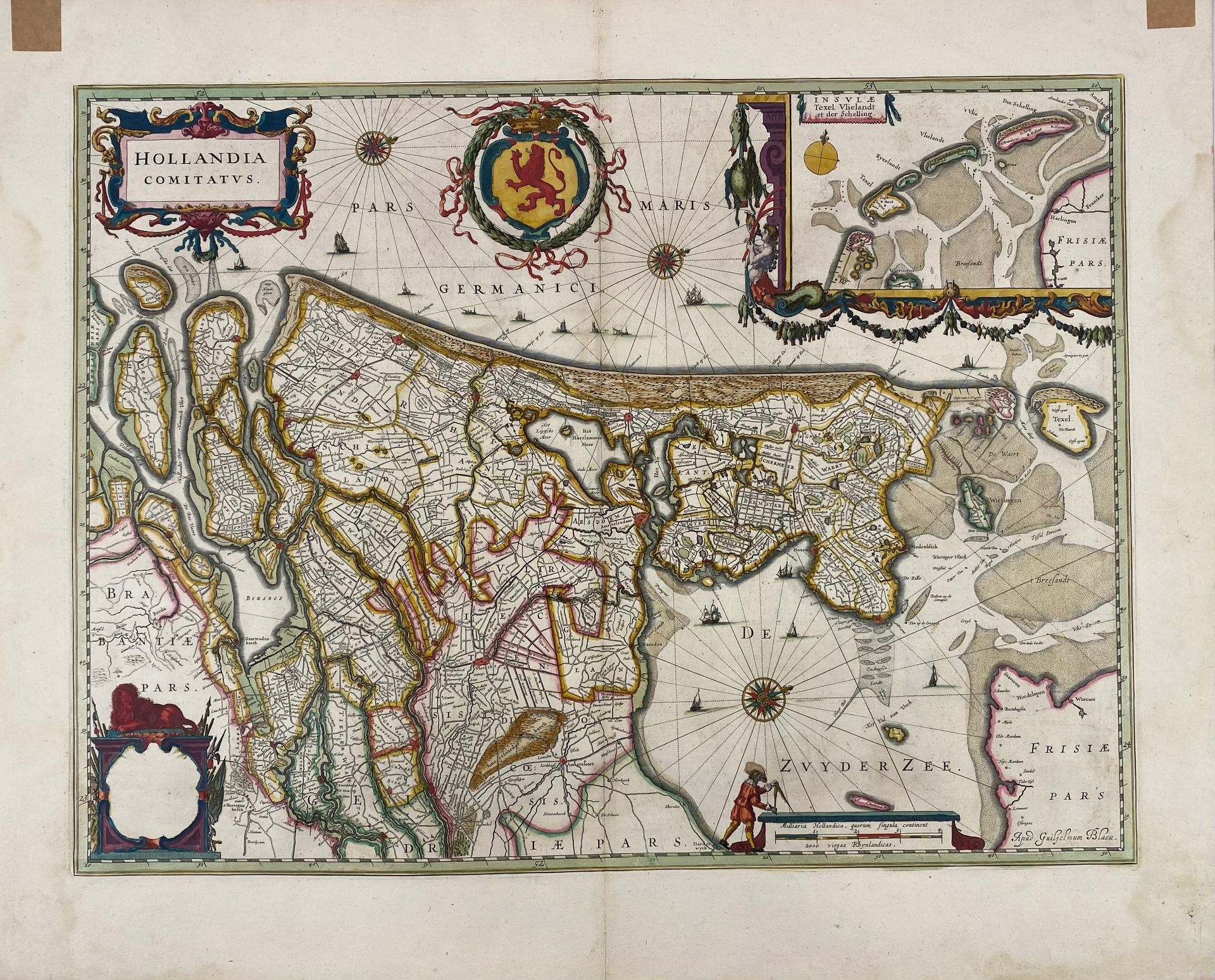 LOW COUNTRIES -- "HOLLANDIA COMITATUS". Amst., W. Blaeu, (c. 1645). Engr. handcold. map
