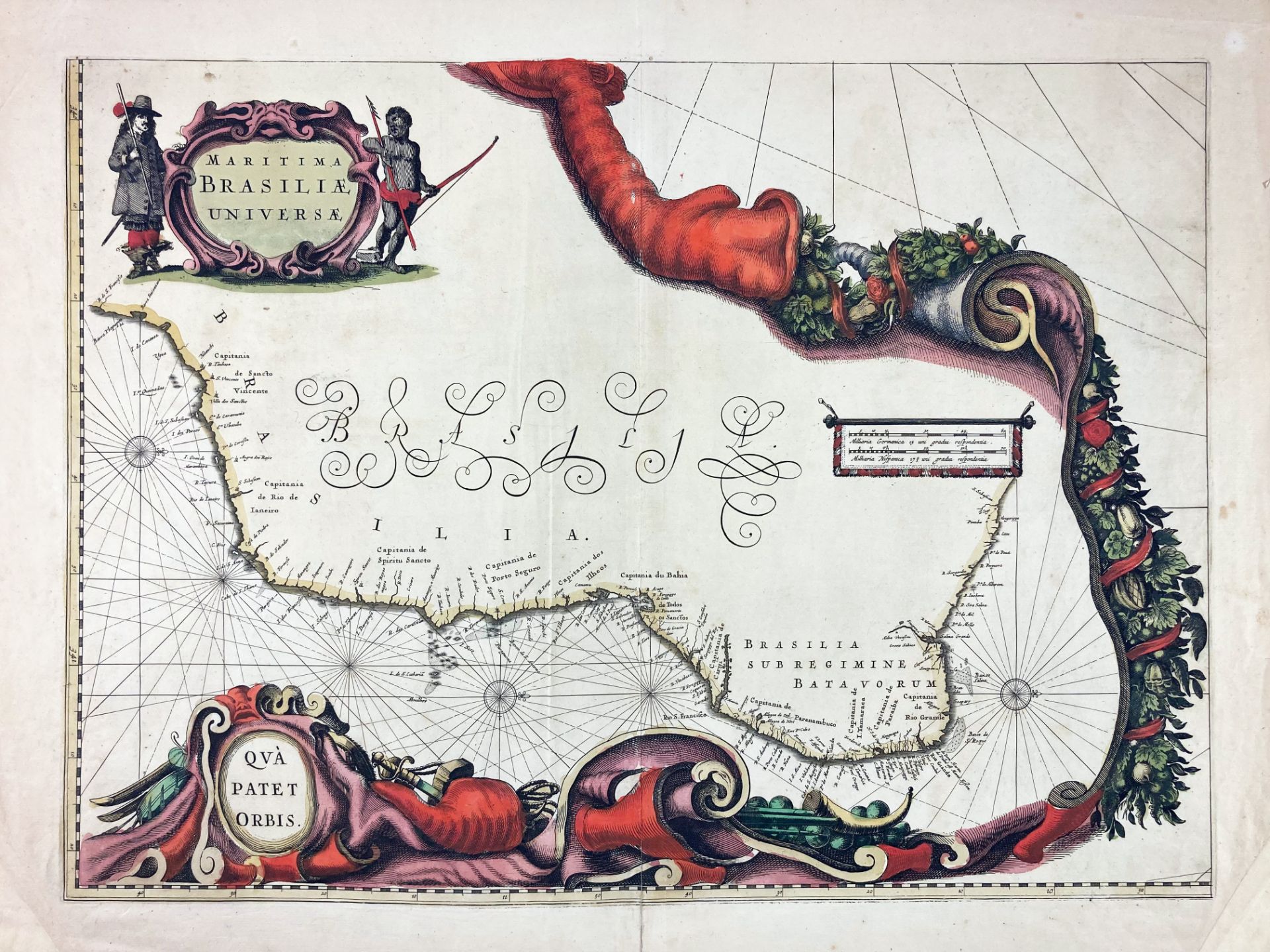 SOUTH AMERICA -- BRAZIL -- "MARITIMA BRASILIÆ UNIVERSÆ". (Amst., Blaeu, 1647). Cold. engr. map