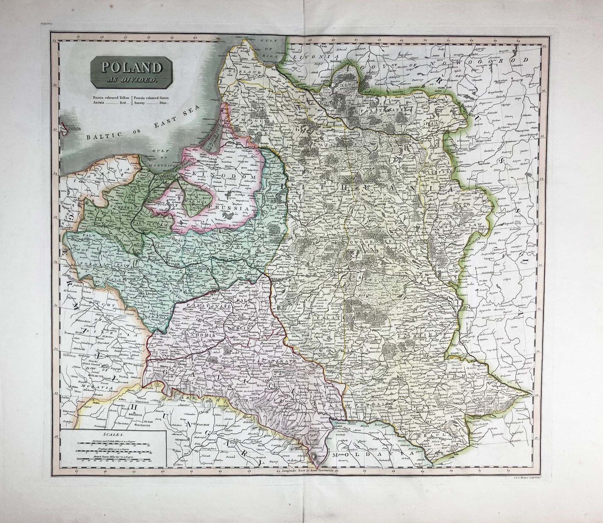 EASTERN EUROPE -- POLAND -- "POLAND AS DIVIDED". (Lond., (etc.), 1817). Engr. cold. map