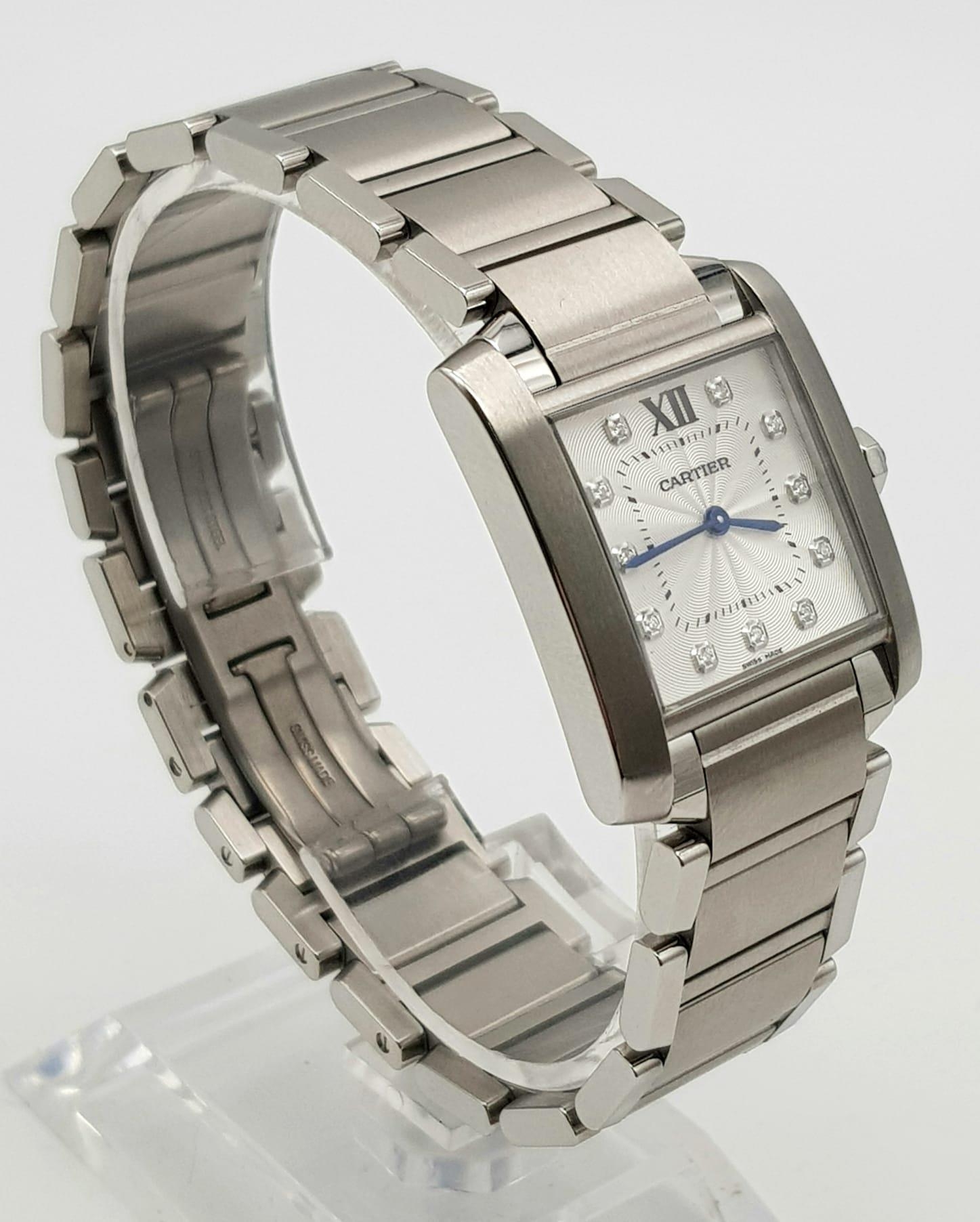 A Cartier Francaise Quartz Ladies Tank Watch. Stainless steel strap and case - 25 x 30mm. White dial - Image 3 of 7