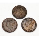 Jersey 1/13 Shillings dated 1866, 1870 and 1871, please see photos for condition.