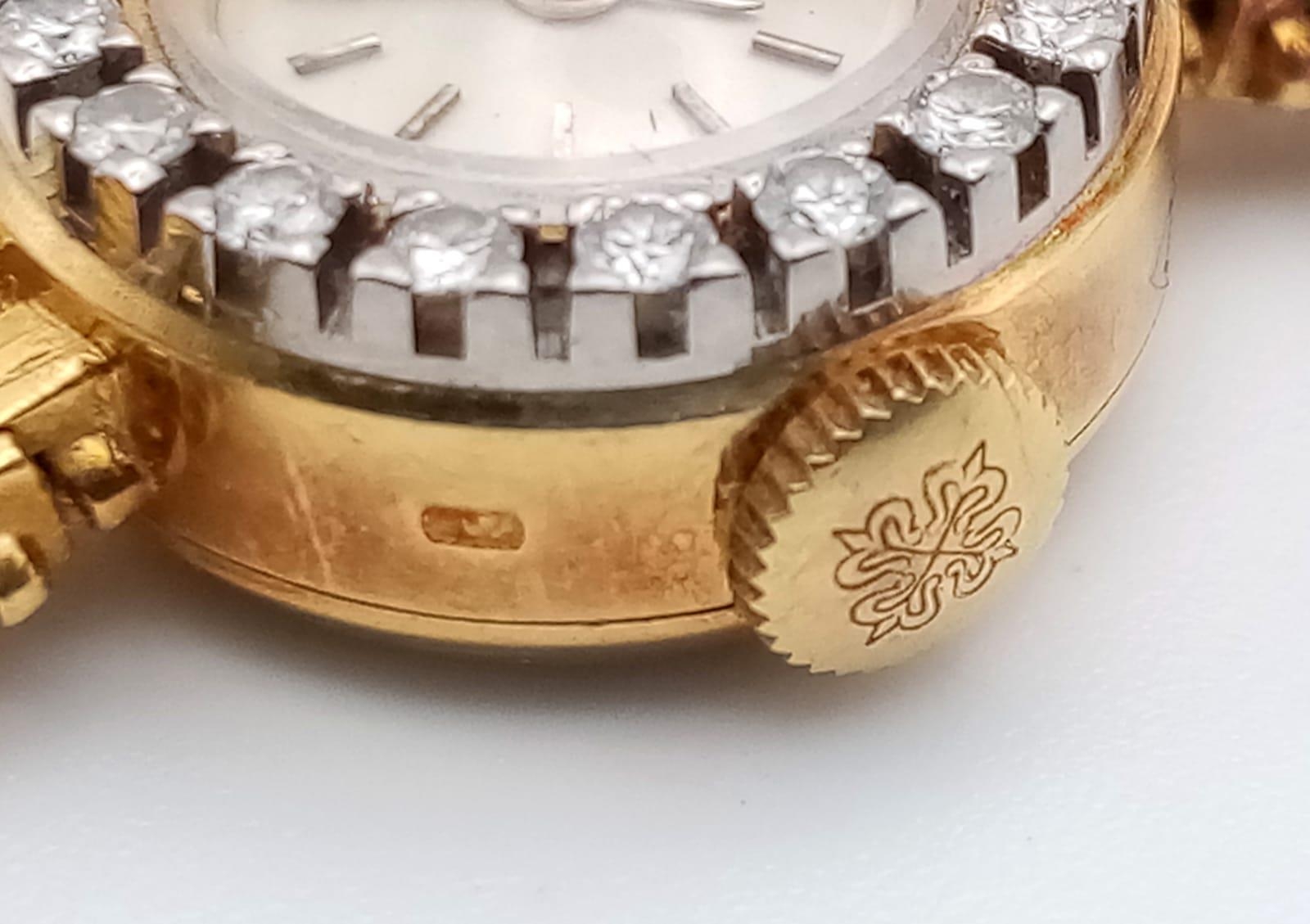 A Vintage Patek Phillipe 18k Gold and Diamond Ladies watch. Gold bracelet and case - 16mm - Image 9 of 13