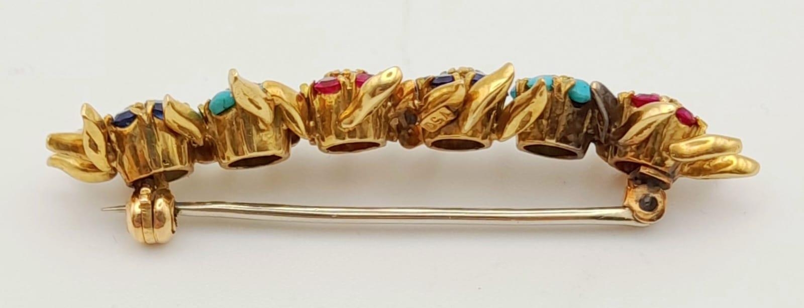 A Beautifully Crafted Antique High Karat Gold, Ruby, Turquoise, Sapphire and Diamond Bar Pin/Brooch. - Image 4 of 7