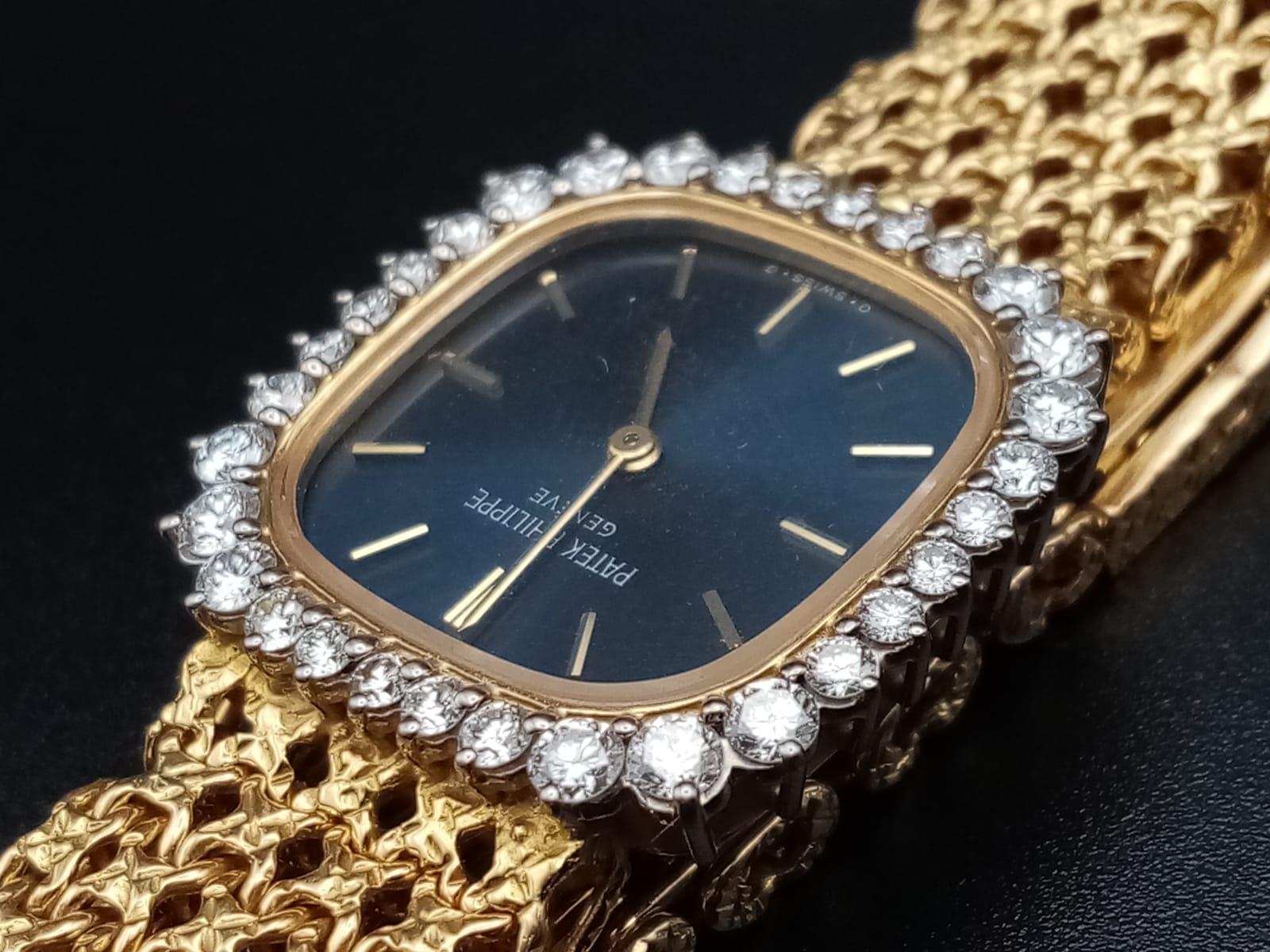 A Patek Phillipe Classic 18K Gold and Diamond Ladies Watch. Woven gold bracelet. Gold case - 24mm. - Image 5 of 11