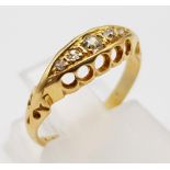 18k Yellow Gold Antique Edwardian Diamond Ring. Hallmarked for Chester 1906. Size H, weighs 1.7g