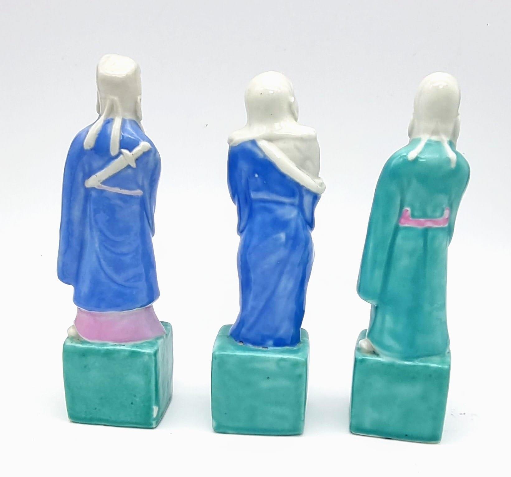 Set of Six 19th Century Oriental Porcelain Figures of Immortals 16cm Tall Bright Coloured Glaze with - Image 5 of 7