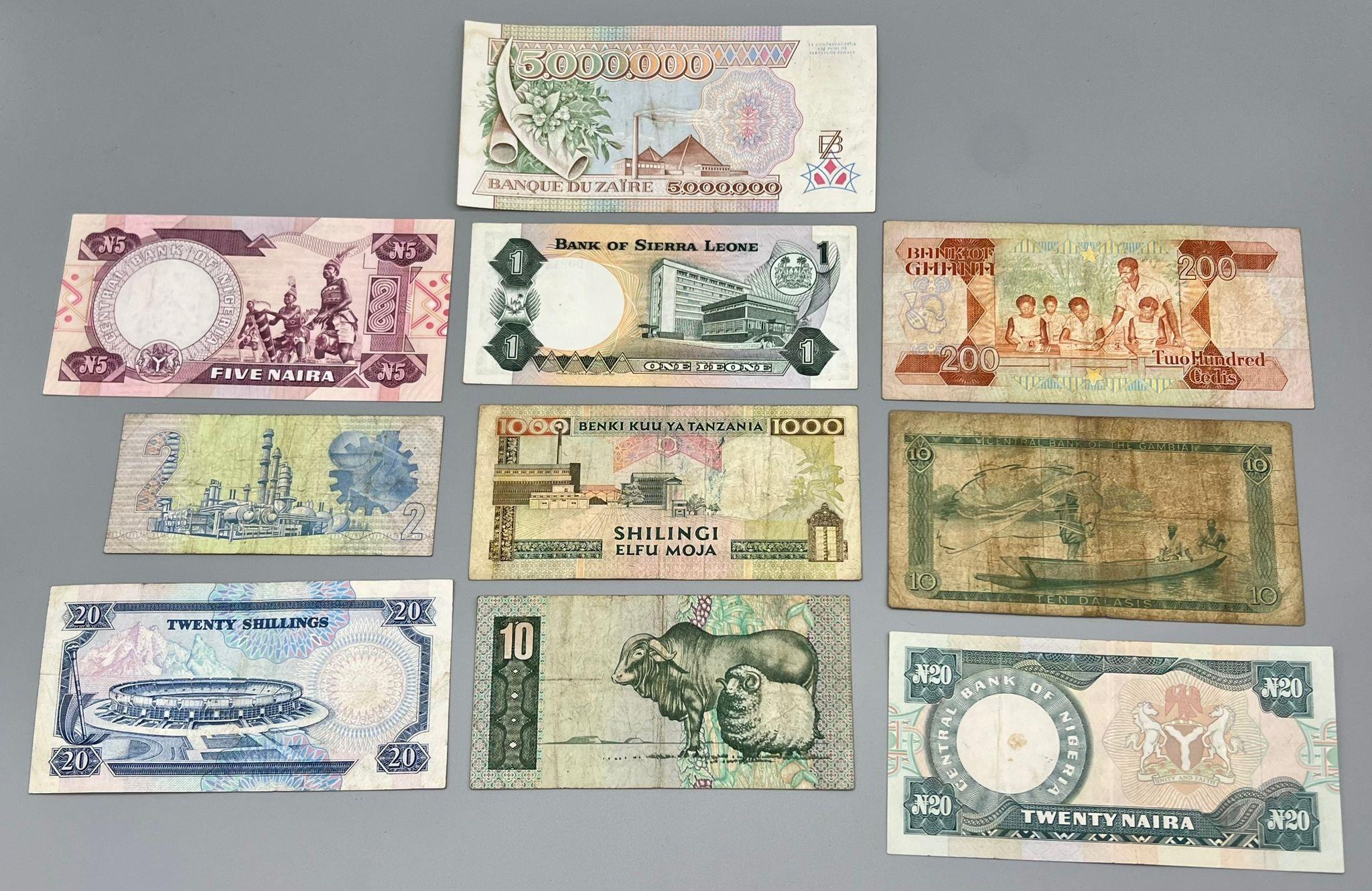 Ten Vintage African (different country) Currency Notes - Fair to excellent condition, but please see - Image 2 of 2