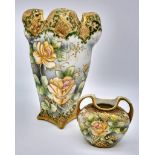 A Vintage/Antique Japanese Noritake Large and Small Porcelain Vase. Floral and gilded decoration