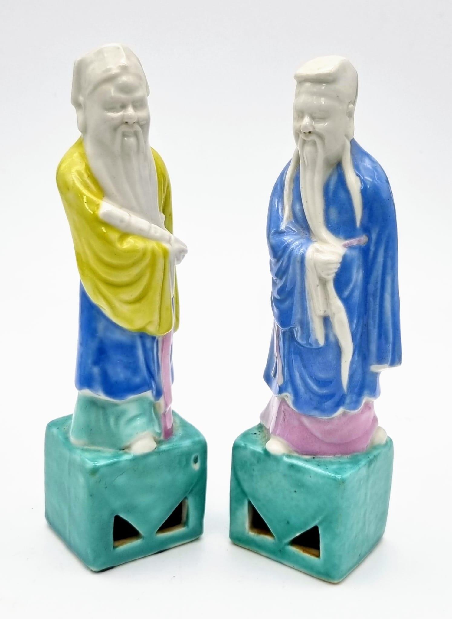 Set of Six 19th Century Oriental Porcelain Figures of Immortals 16cm Tall Bright Coloured Glaze with - Image 4 of 7