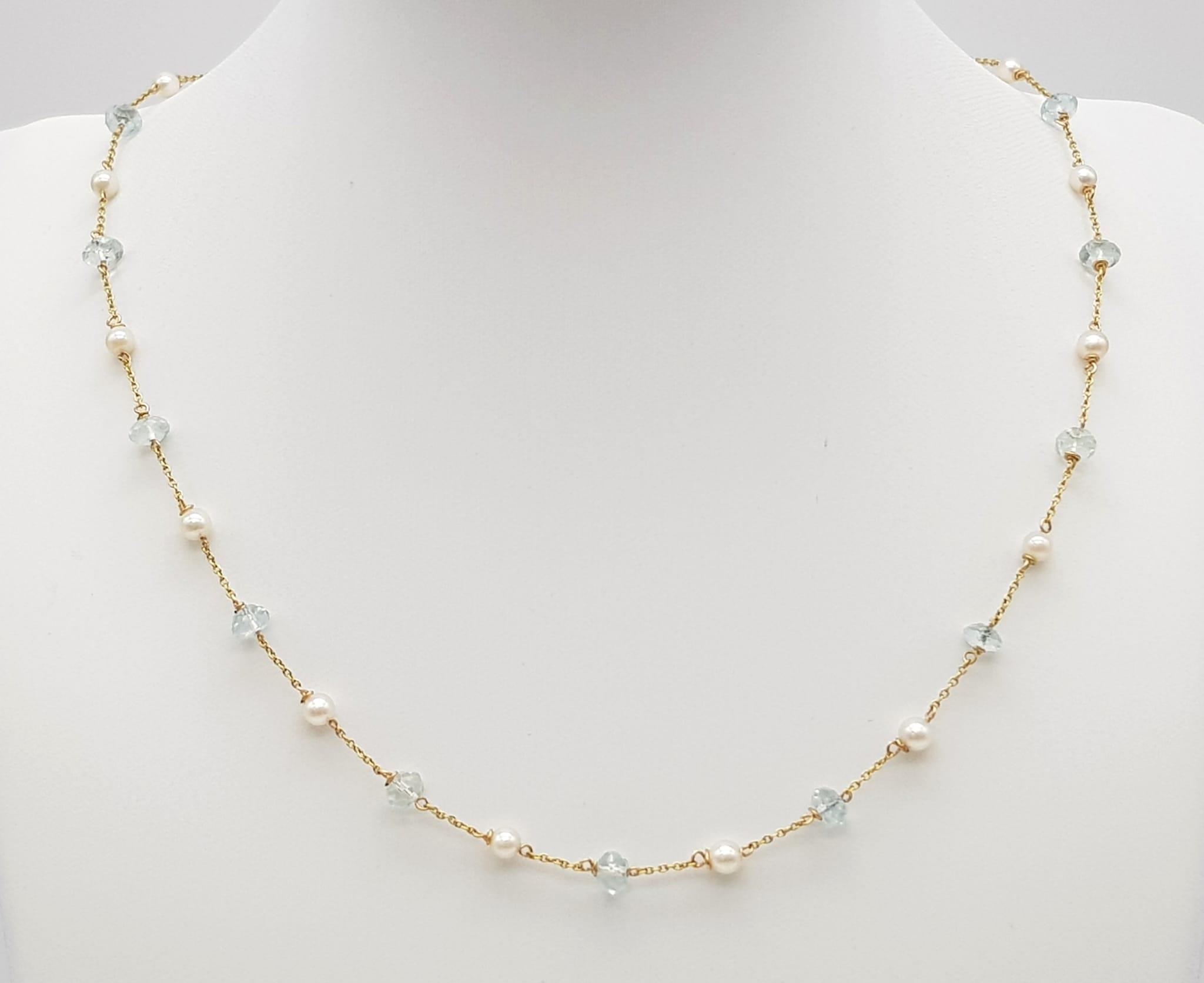 A Vintage Seed Pearl and White Quartz 14K Yellow Gold Necklace. 4.5g total weight. 44cm.