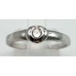 9k white gold single stone diamond ring in rub over setting Size M 1/2 1.9g