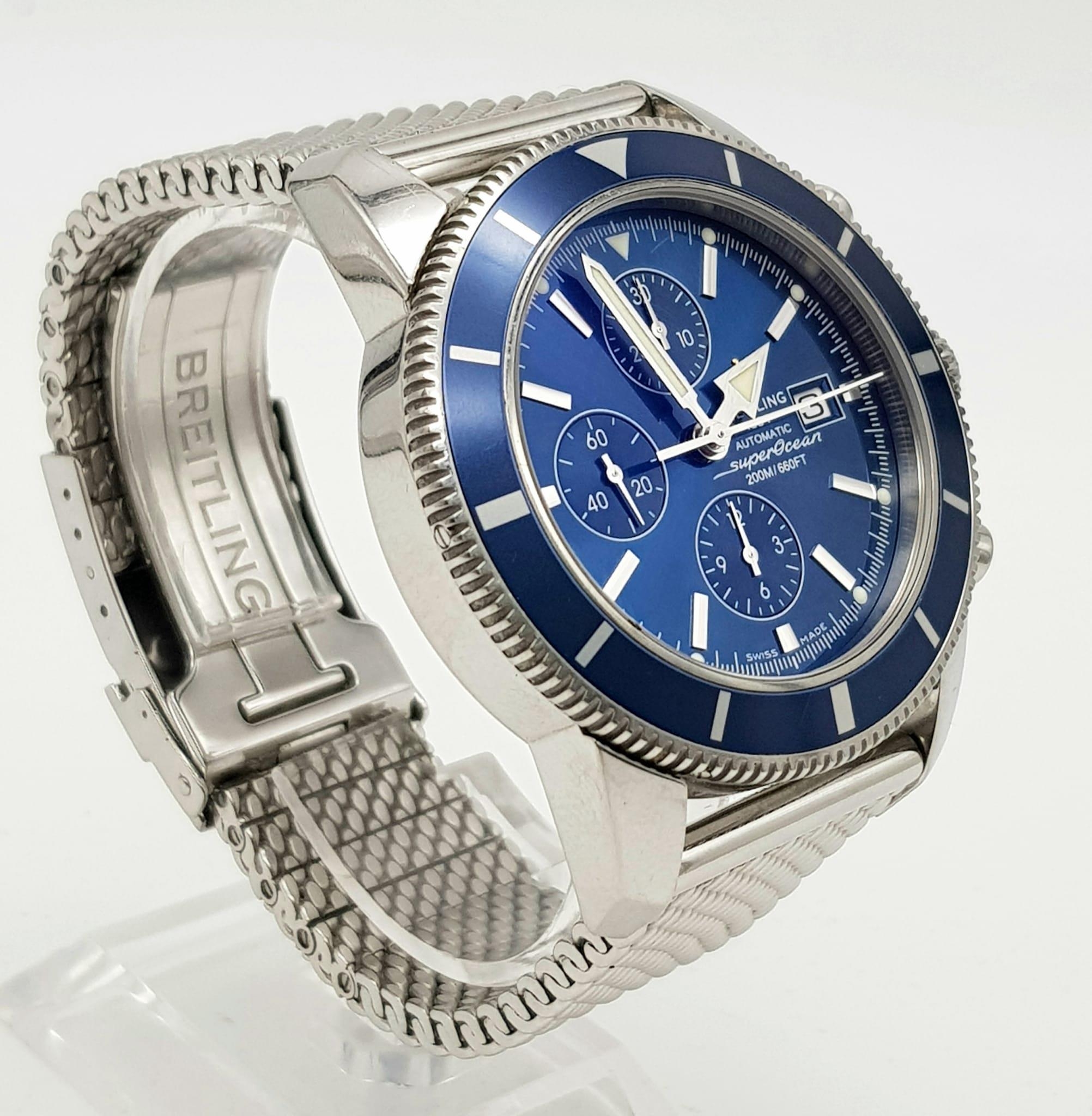 A Breitling Super Ocean Chronograph 200M Gents Diving Watch. Stainless steel mesh strap. Stainless - Image 3 of 7
