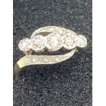 Antique 18 carat GOLD and DIAMOND RING having rows of clear DIAMONDS set to top in PLATINUM mount.