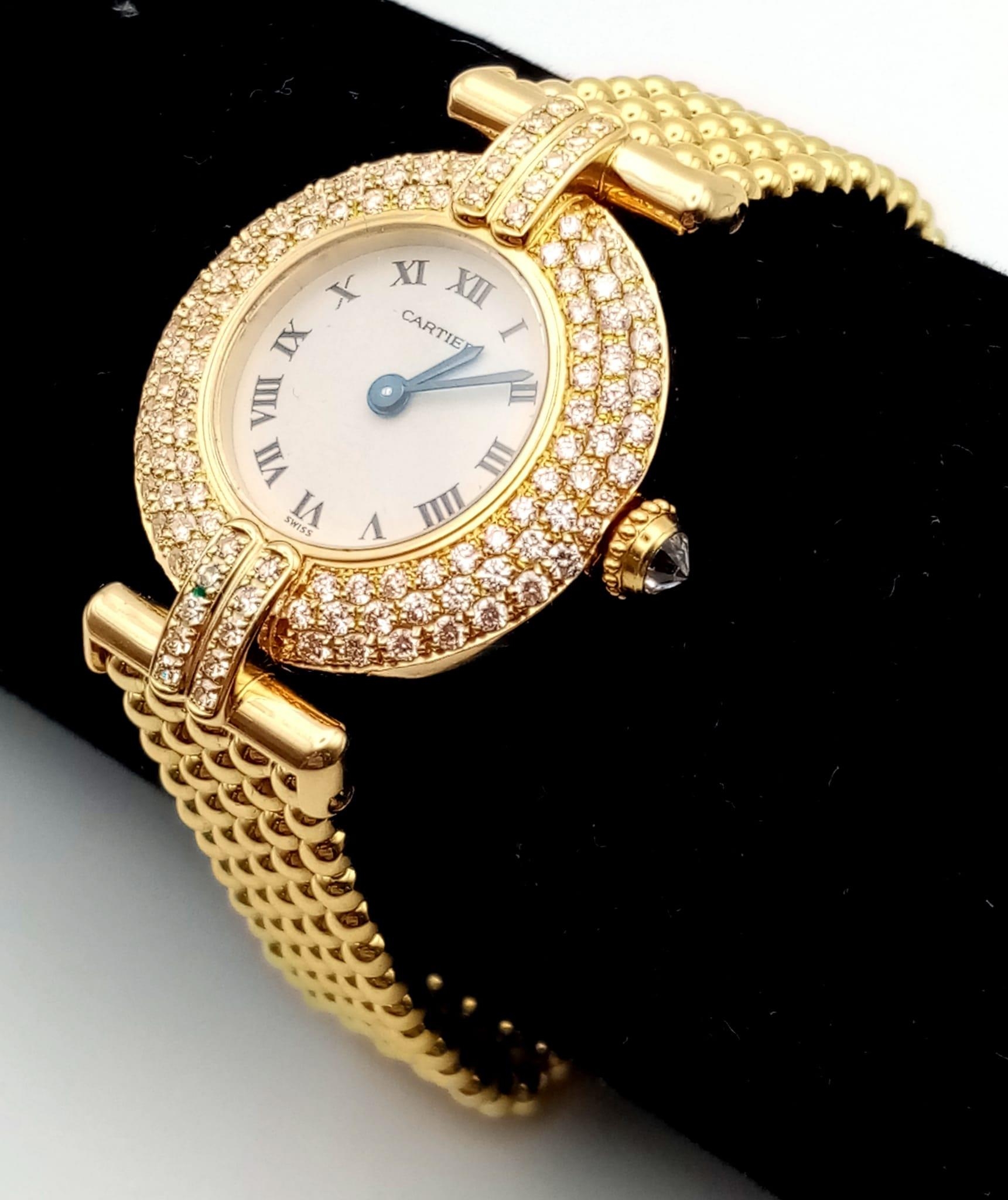A Cartier 18K Yellow Gold and Diamond Ladies Watch. Gold ball-link bracelet. Gold circular case - - Image 3 of 8