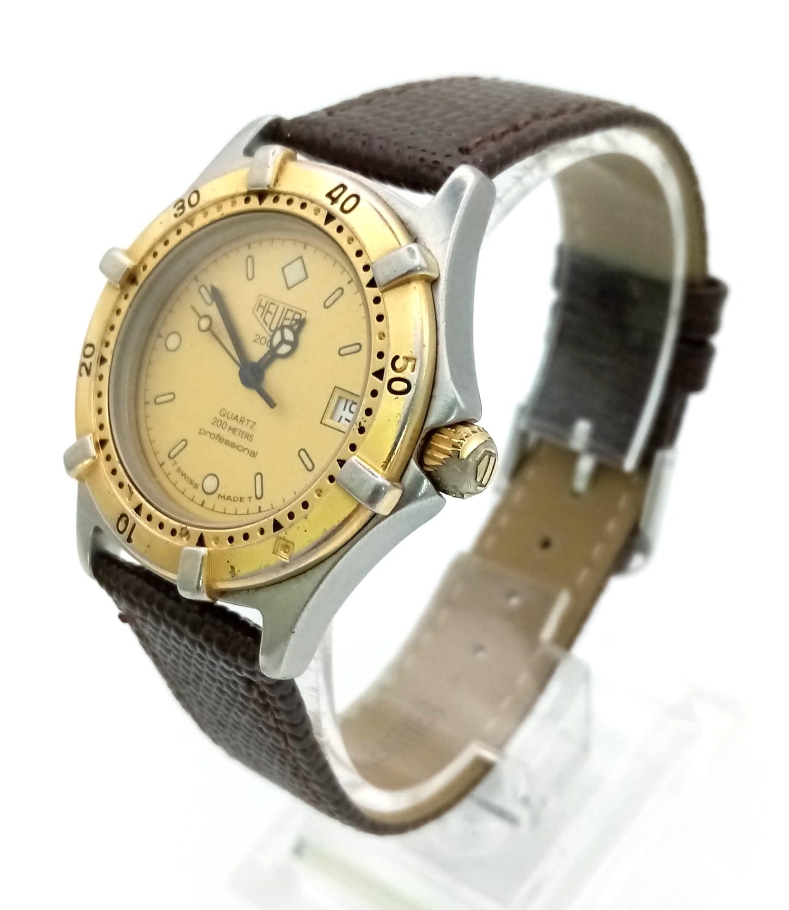 A Tag Heuer 2000 Professional Unisex Divers Watch. Brown leather strap. Two-tone stainless steel - Image 2 of 5