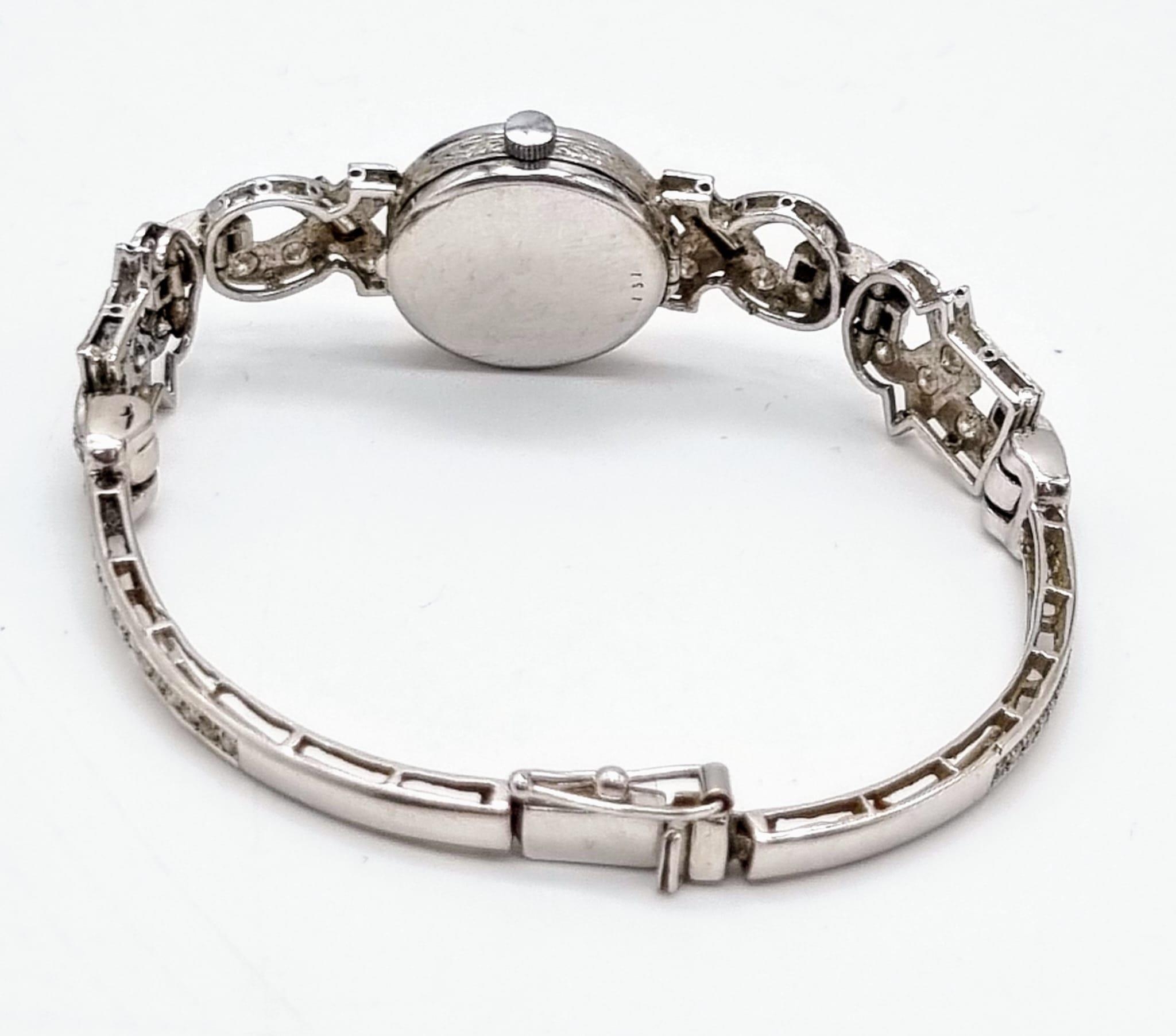 An Antique 14K White Gold and Diamond Ladies Watch. Art Deco Style with a gold and diamond bracelet. - Image 3 of 7