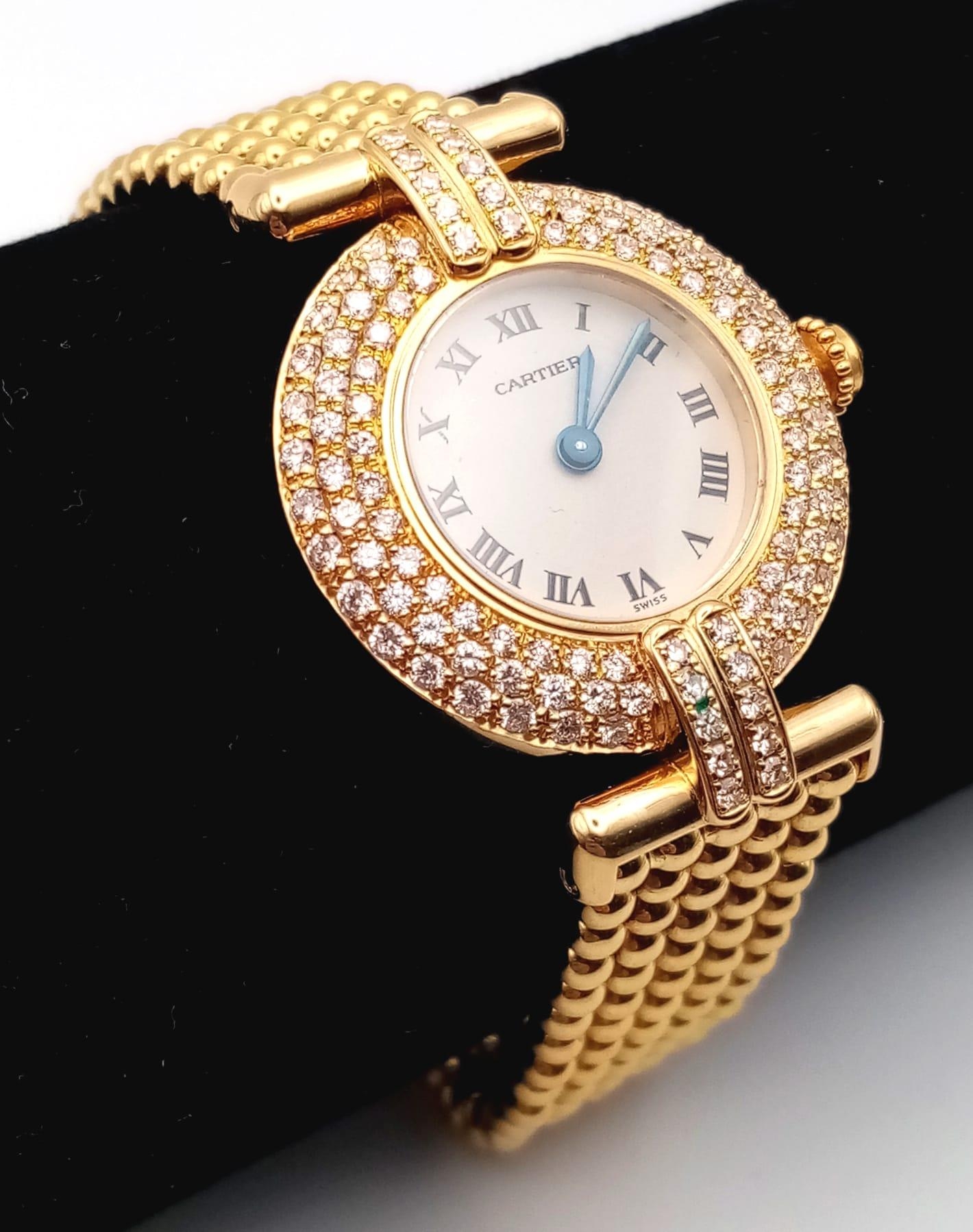 A Cartier 18K Yellow Gold and Diamond Ladies Watch. Gold ball-link bracelet. Gold circular case - - Image 2 of 8