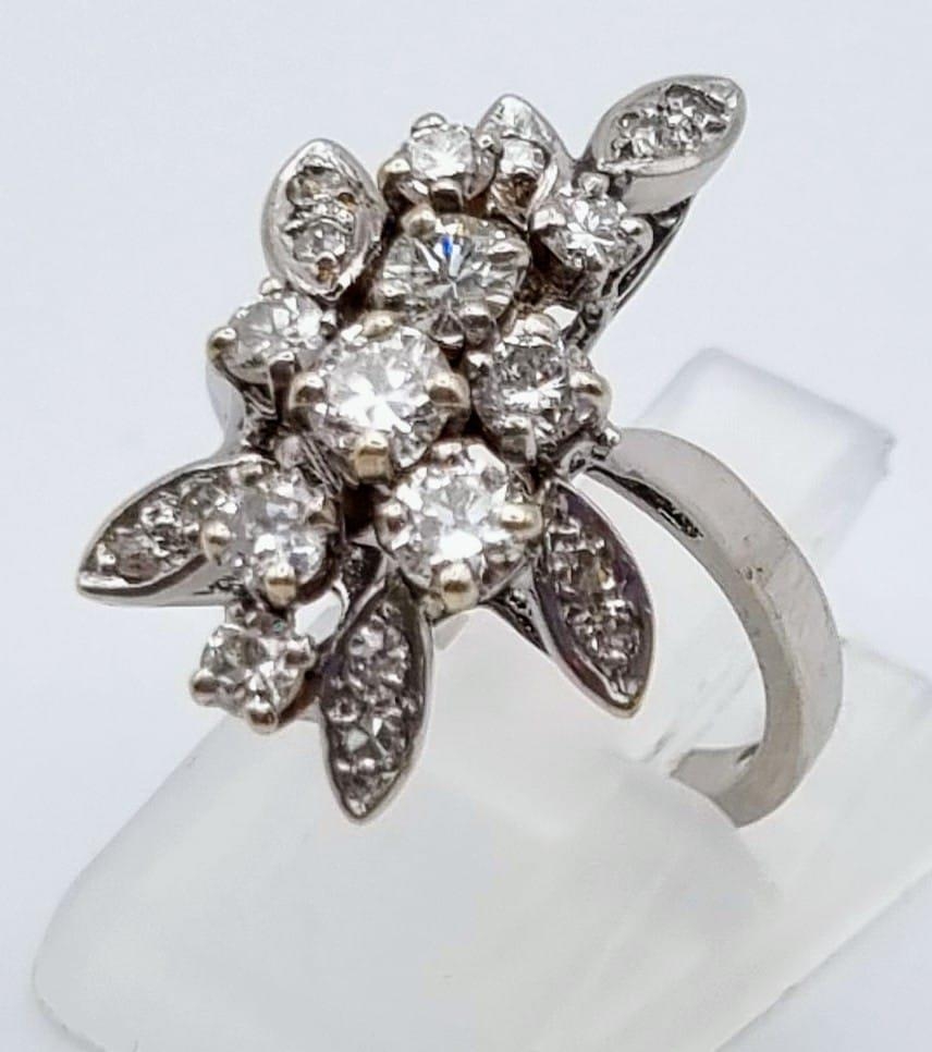 An 18K White Gold Diamond Floral Ring. Size K. 1ct 5.2g total weight. - Image 2 of 8