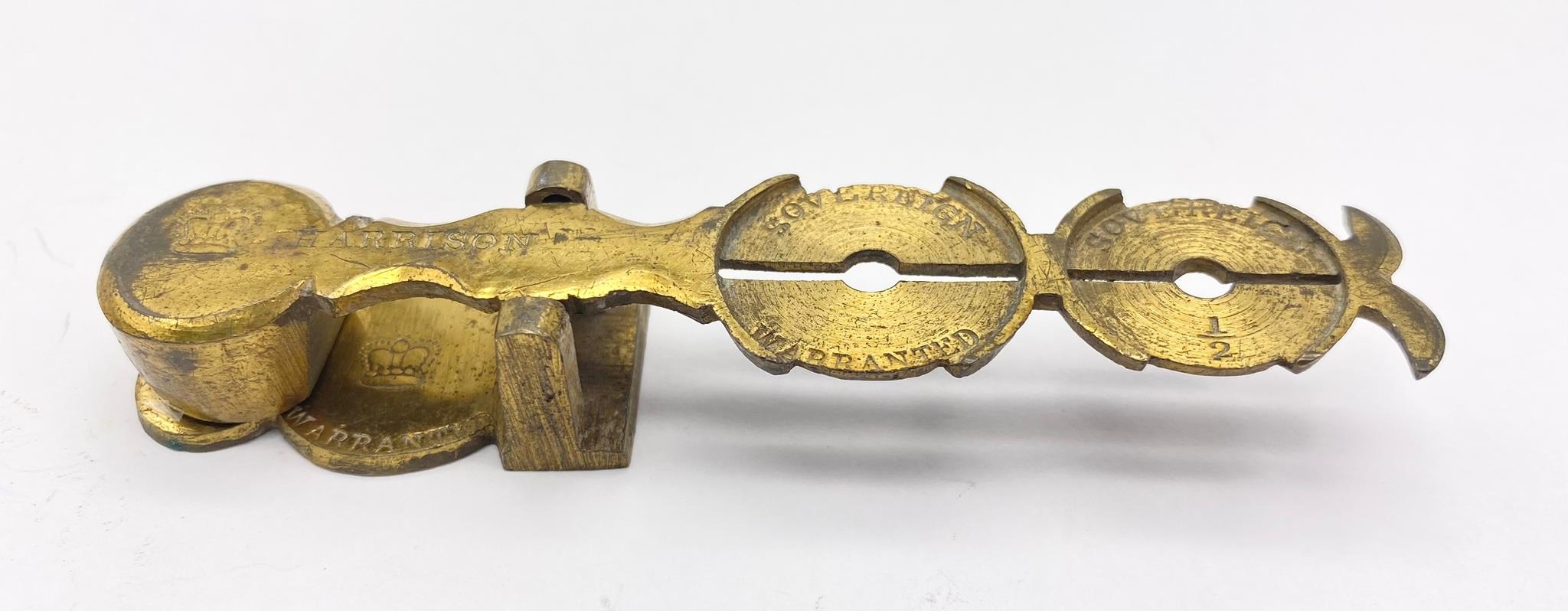 A Set of Vintage Brass Sovereign and Half Sovereign Scales by Harrison, 9.5cm Long