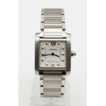A Cartier Francaise Quartz Ladies Tank Watch. Stainless steel strap and case - 25 x 30mm. White dial