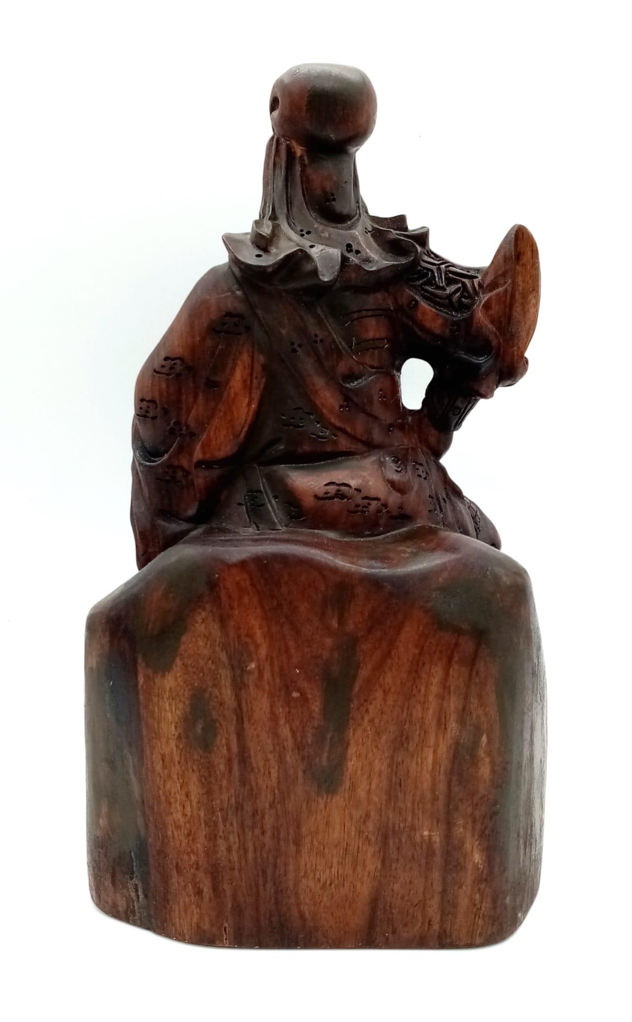 A Large Antique Hand-Carved Hardwood Chinese Figure of an Ancient warrior. Fine Quality And - Image 3 of 4