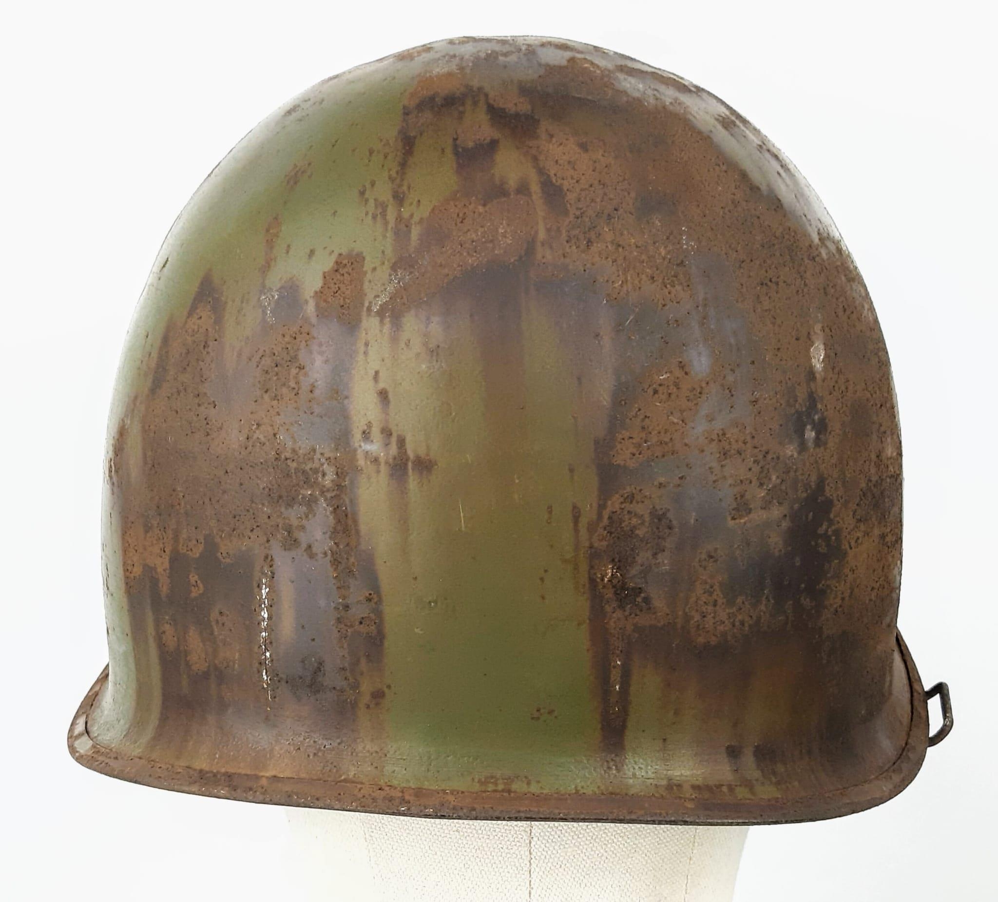 WW2 US Army 3rd Infantry Division Helmet. A swivel bale example retaining a flash of the blue and - Image 4 of 5