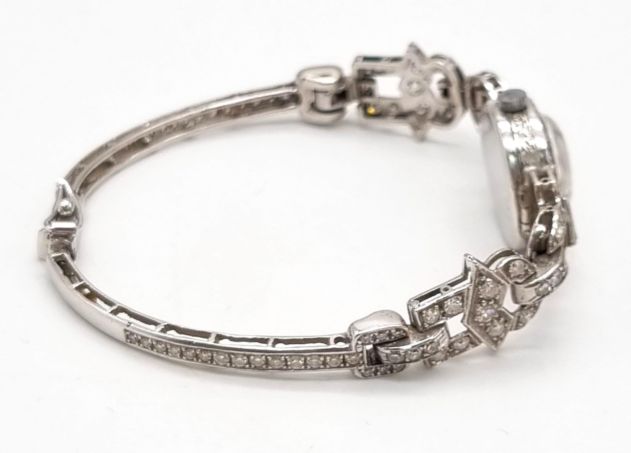 An Antique 14K White Gold and Diamond Ladies Watch. Art Deco Style with a gold and diamond bracelet. - Image 2 of 7