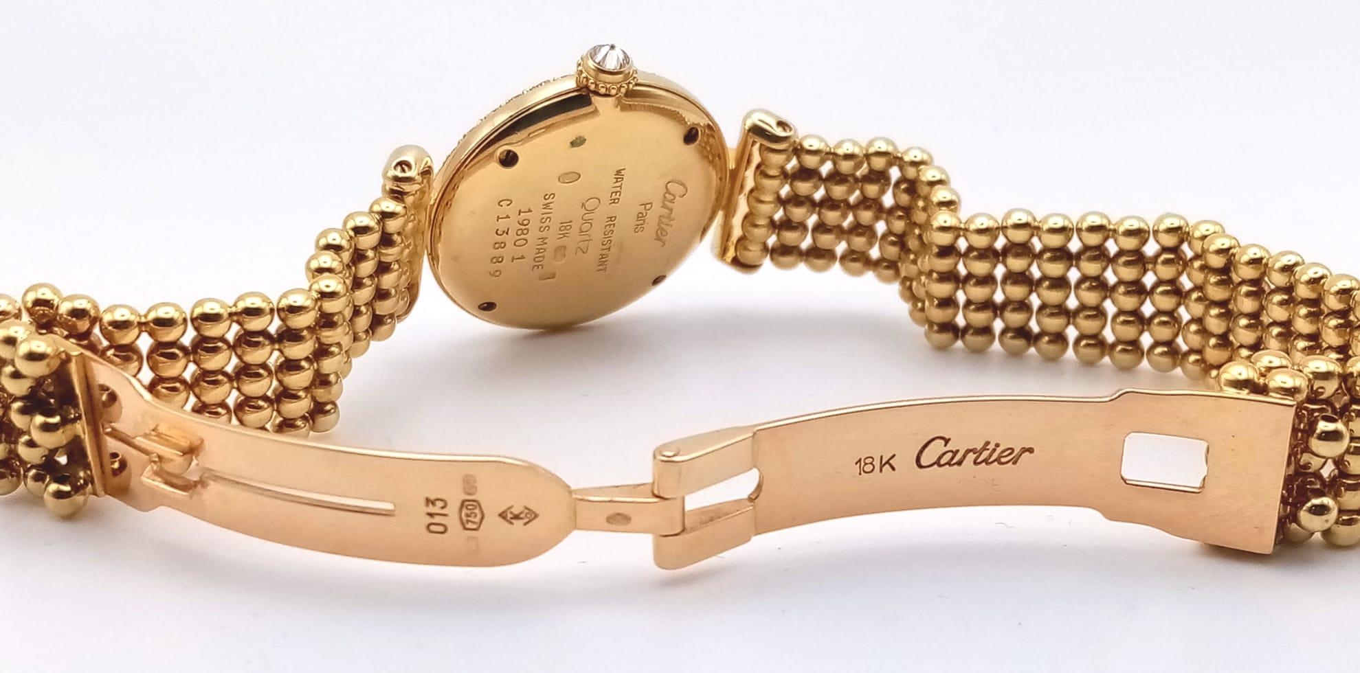 A Cartier 18K Yellow Gold and Diamond Ladies Watch. Gold ball-link bracelet. Gold circular case - - Image 8 of 8