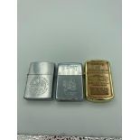 3 x Vintage USA lighters to include ZIPPO Statue of Liberty,ZIPPO Wild West Chief Sitting Bull,and