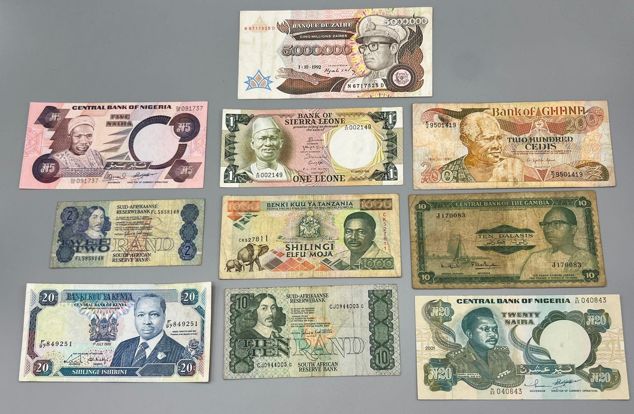 Ten Vintage African (different country) Currency Notes - Fair to excellent condition, but please see