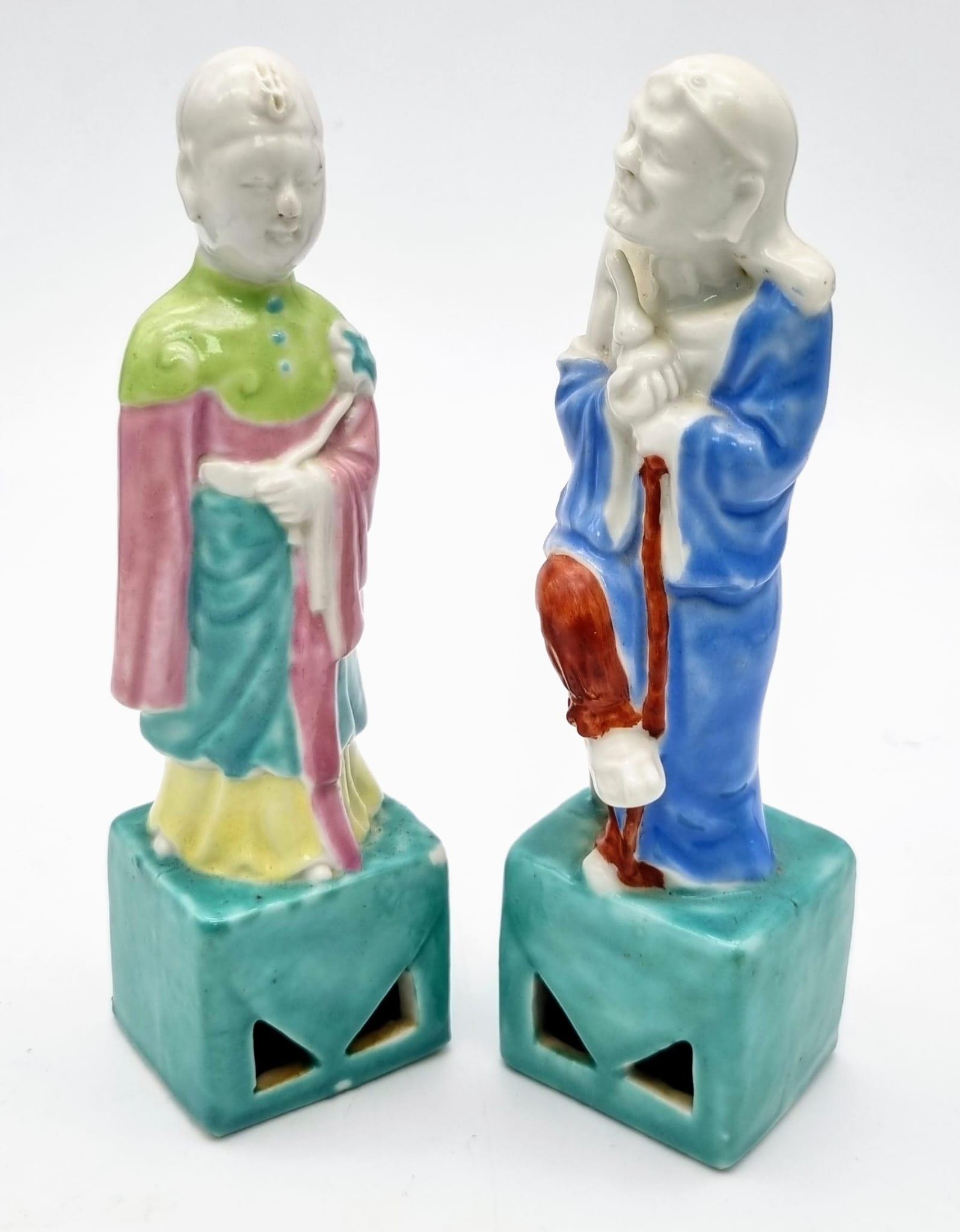 Set of Six 19th Century Oriental Porcelain Figures of Immortals 16cm Tall Bright Coloured Glaze with - Image 3 of 7