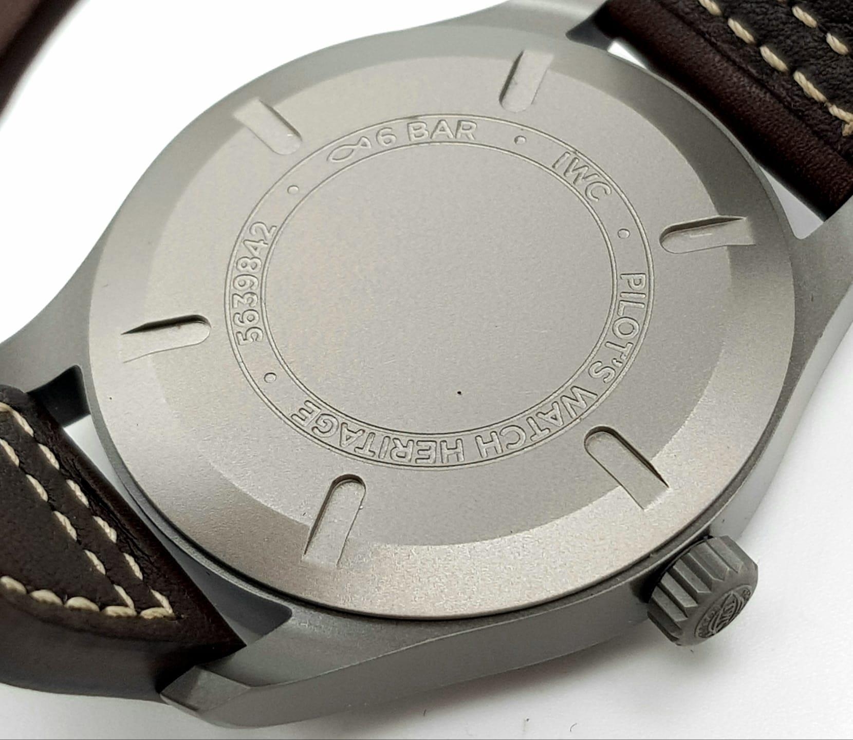 An IWC Mark XVIII Pilots Watch. Brown leather strap. Titanium case - 40mm. Black dial with date - Image 4 of 6