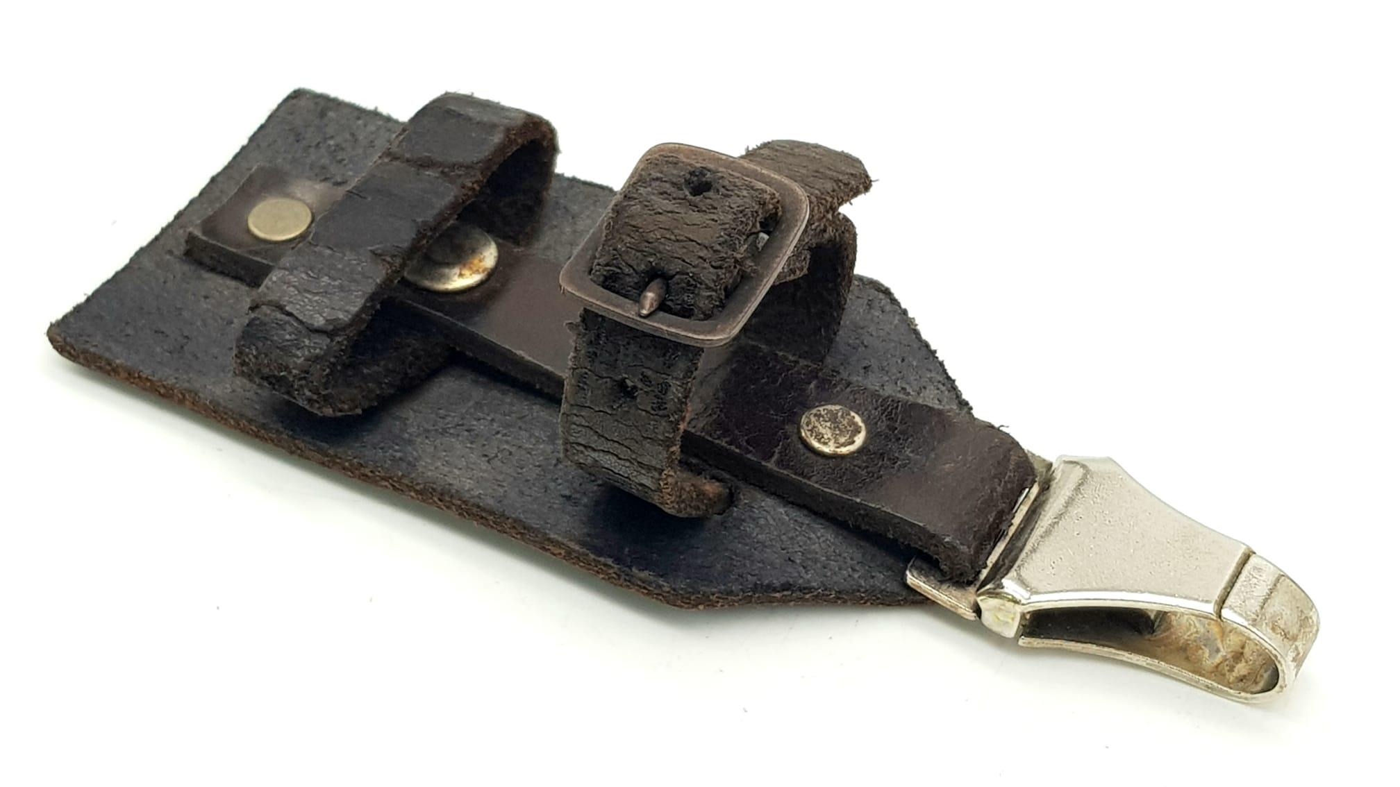 GERMAN WORLD WAR II SS VERTICAL DAGGER HANGER , SADDLE SHOP MADE BLACK LEATHER WITH NON MAGNETIC - Image 4 of 6