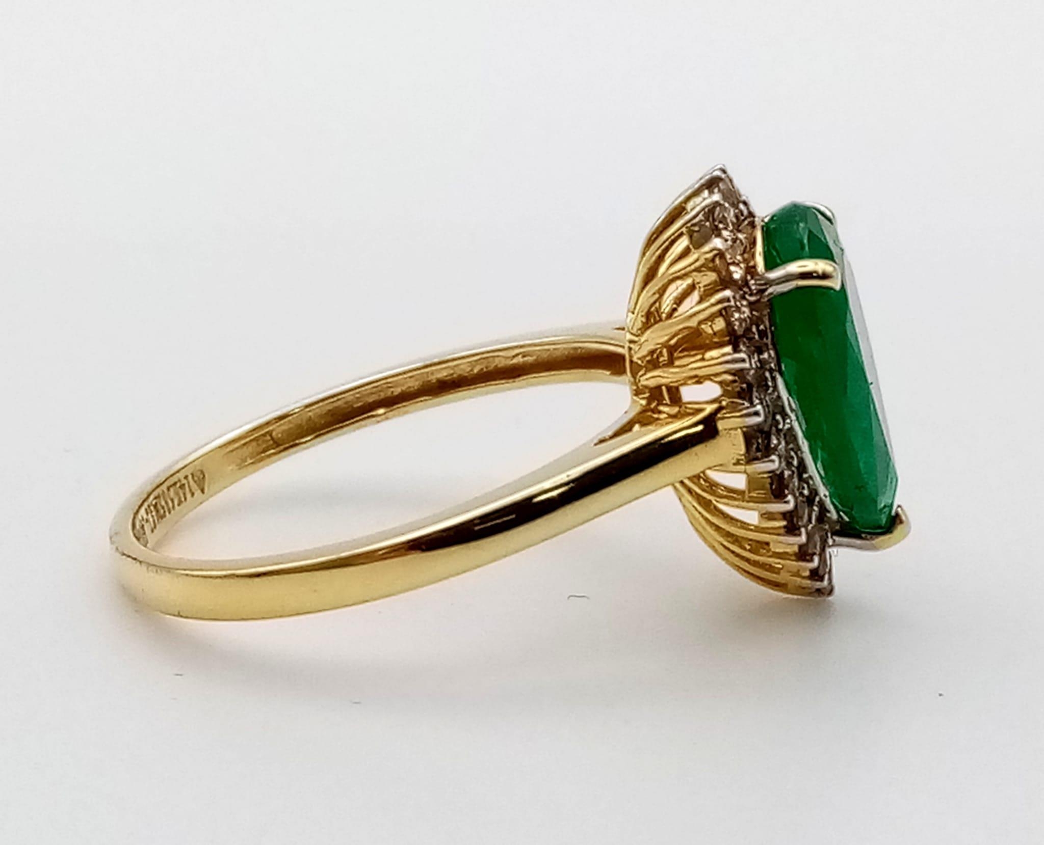 A 14K Yellow Gold 2.10ct Zambian Emerald with Diamond Surround (0.40ct) Ring. Size N/O. 2.9g total - Image 4 of 8