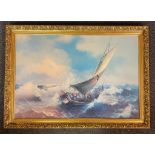 Large print in gilded frame, unknown artist, depicting The Wrath of White Horses. Size 97x70cm