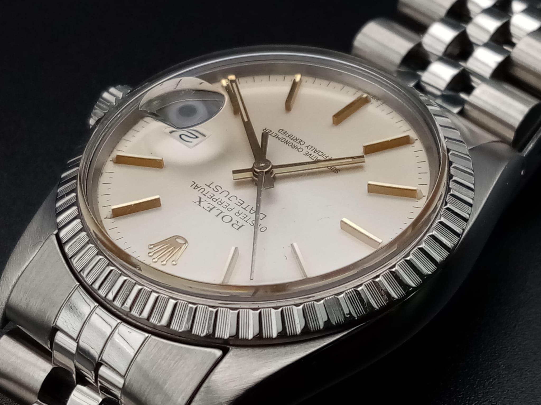 A Rolex Oyster Perpetual Datejust Gents watch. Stainless steel strap and case - 36mm. Cream dial. - Image 5 of 10