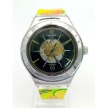 A Rare Swatch Dark Sky Automatic Unisex Watch. Colourful strap. Stainless steel case - 37mm. Black