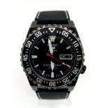A Seiko 5 Sport Automatic Gents watch. Black rubber strap. Stainless steel case with skeleton back -