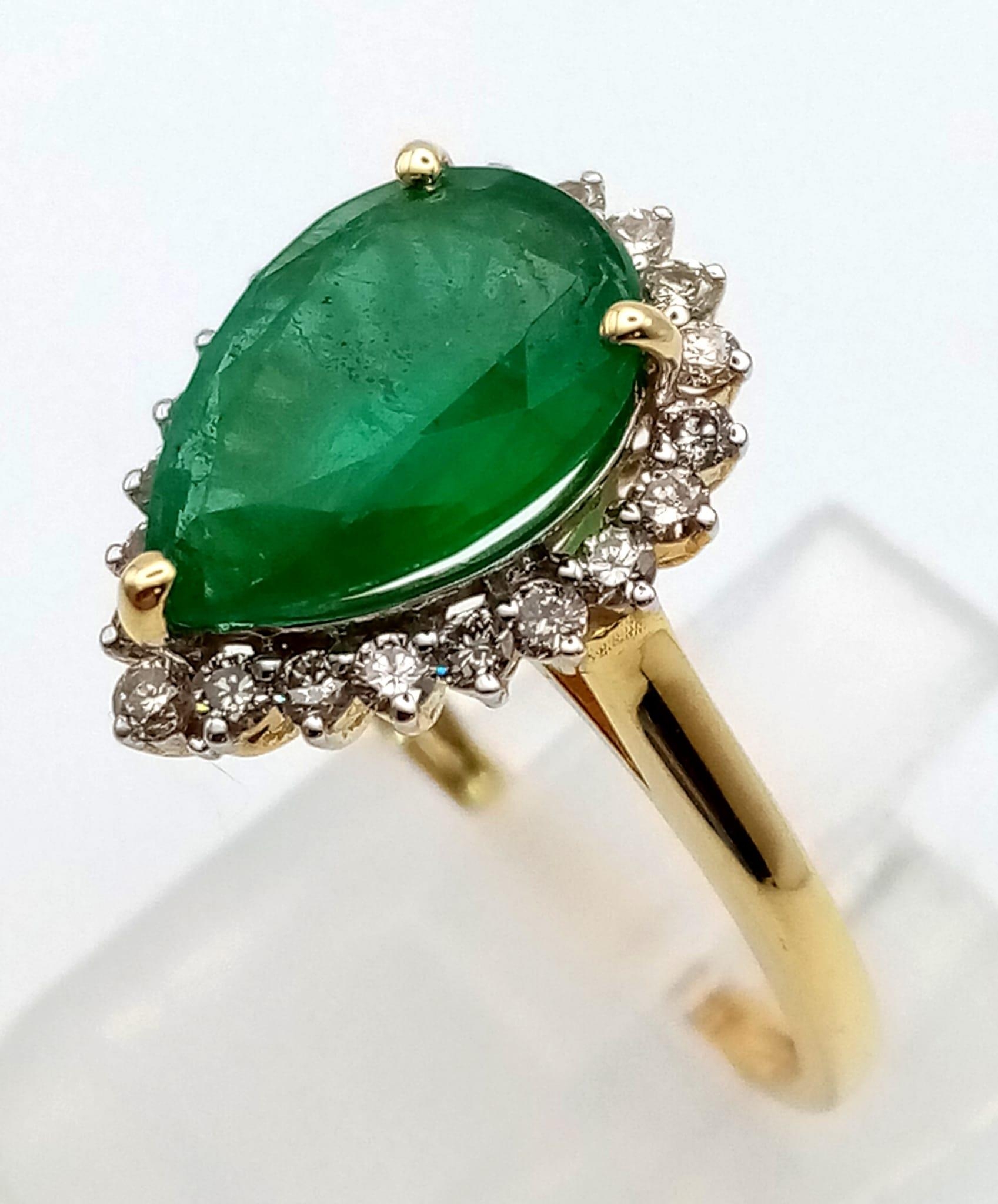 A 14K Yellow Gold 2.10ct Zambian Emerald with Diamond Surround (0.40ct) Ring. Size N/O. 2.9g total - Image 2 of 8