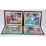 Four Vintage Arthur Sarnoff Dogs Playing Pool Prints. In frames - 57 x 46cm