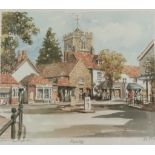 Watercolour print of 'Ruislip', signed by Phillip & Glen Martin. Frame size 35 x 31cm.