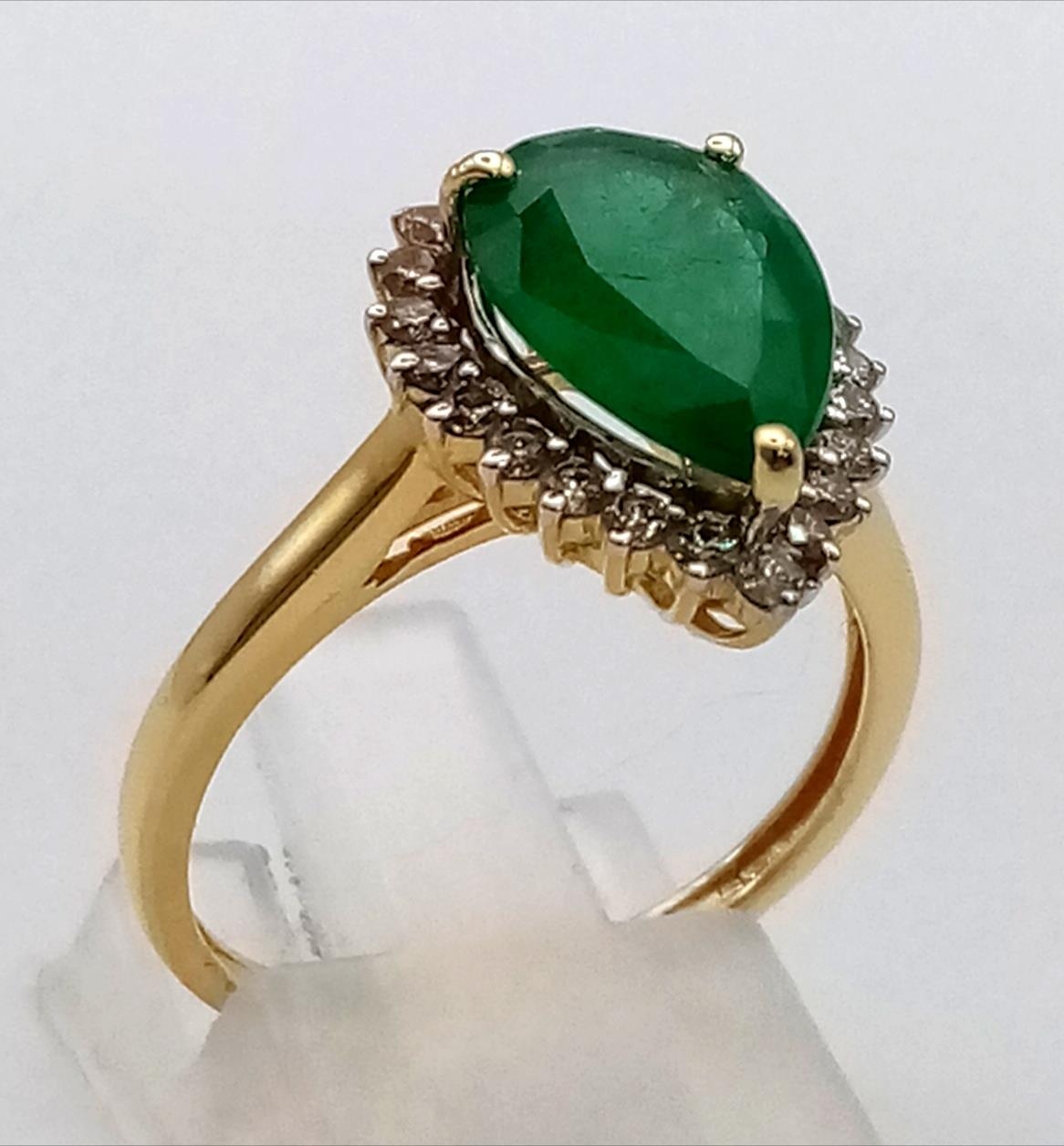 A 14K Yellow Gold 2.10ct Zambian Emerald with Diamond Surround (0.40ct) Ring. Size N/O. 2.9g total - Image 3 of 8