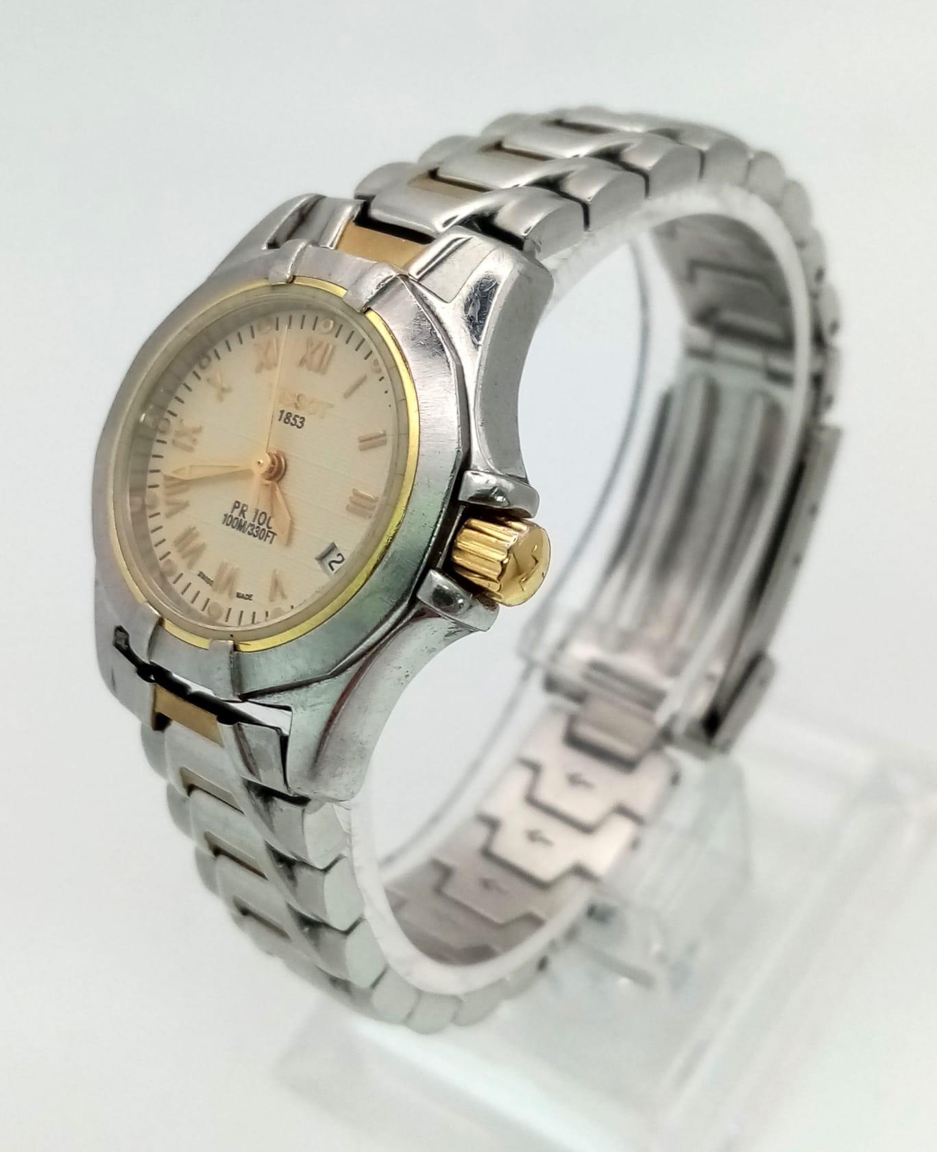 A Tissot 1853 PR 100 Two-Tone Ladies Watch. Water resistant to 100m. Case - 25mm. Quartz movement. - Image 2 of 5