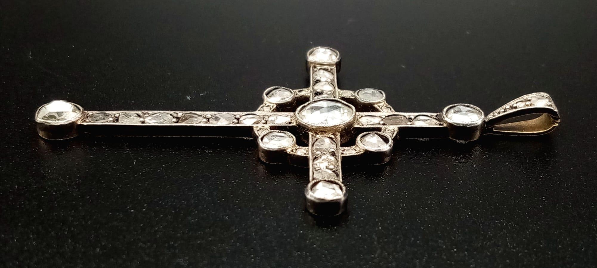 An Antique Art Deco 18K Gold and Diamond Cross Pendant. 2ct of old cut diamonds. 5.58g total weight. - Image 3 of 5
