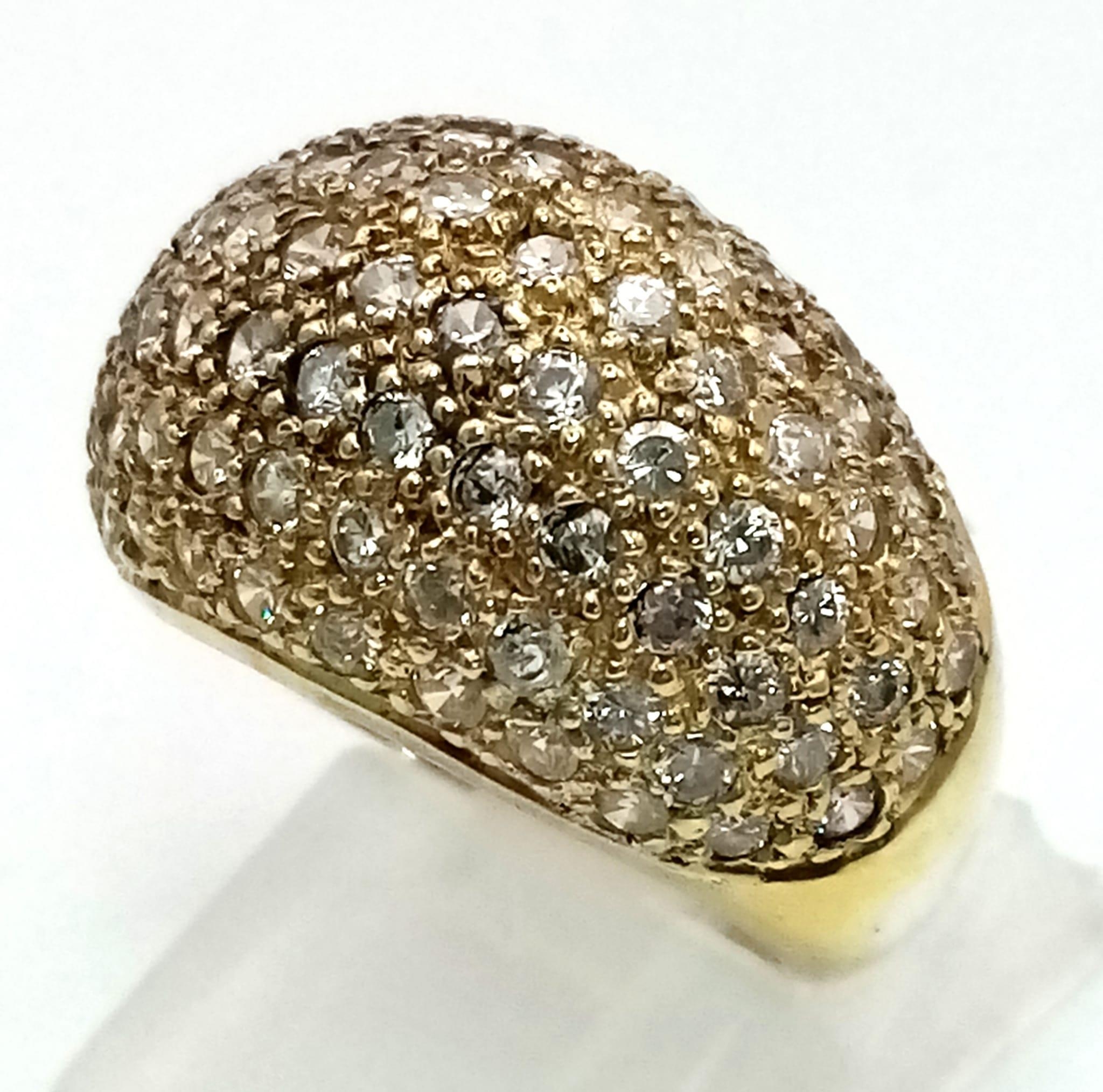 STERLING SILVER WITH GOLD VERMEIL STONE SET BOMBAY CLUSTER RING, WEIGHS 6.6G, SIZE K