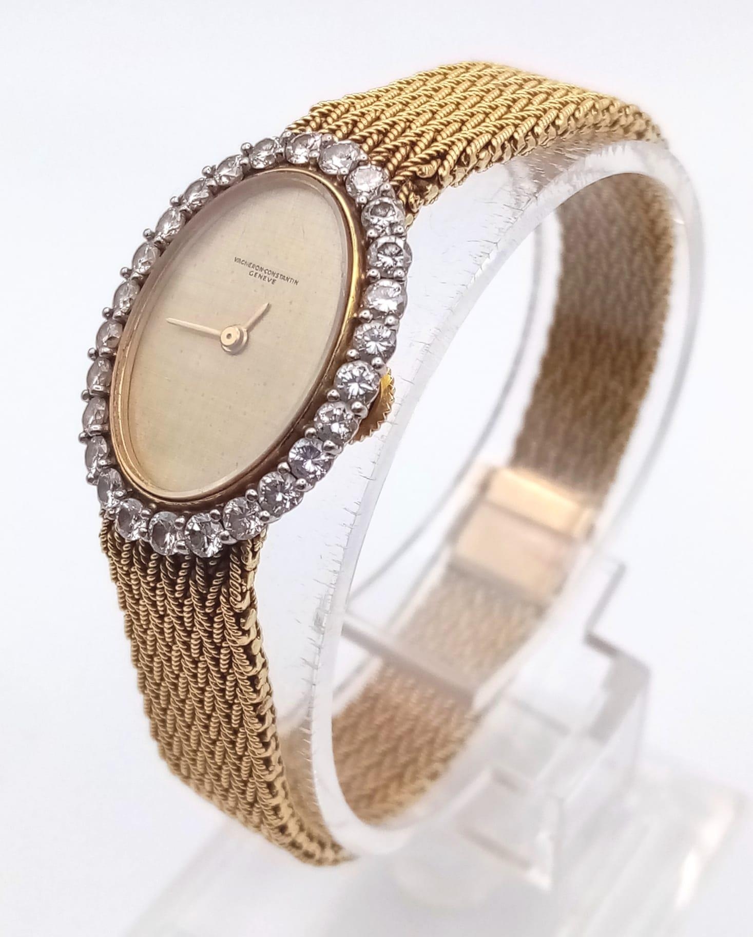 A Vacheron-Constantin 18K Yellow Gold and Diamond Ladies Watch. Gold bracelet and oval case - - Image 3 of 8